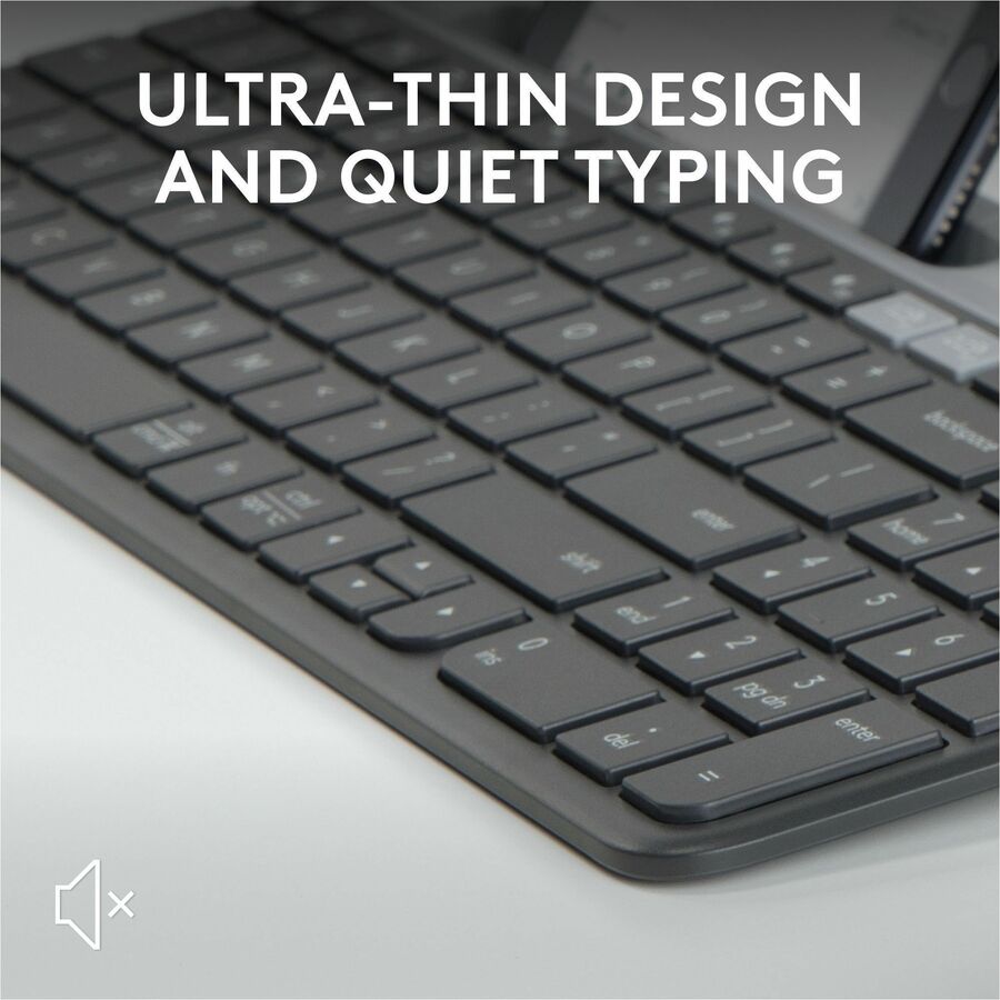 Logitech K585 Multi-Device Slim Wireless Keyboard, Built-in Cradle for device, Bluetooth/Receiver, Easy Switch, Graphite - 920-011479