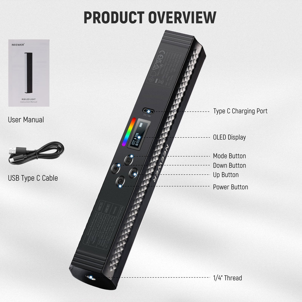 NEEWER TL21C RGB Magnetic Light Wand with APP Control